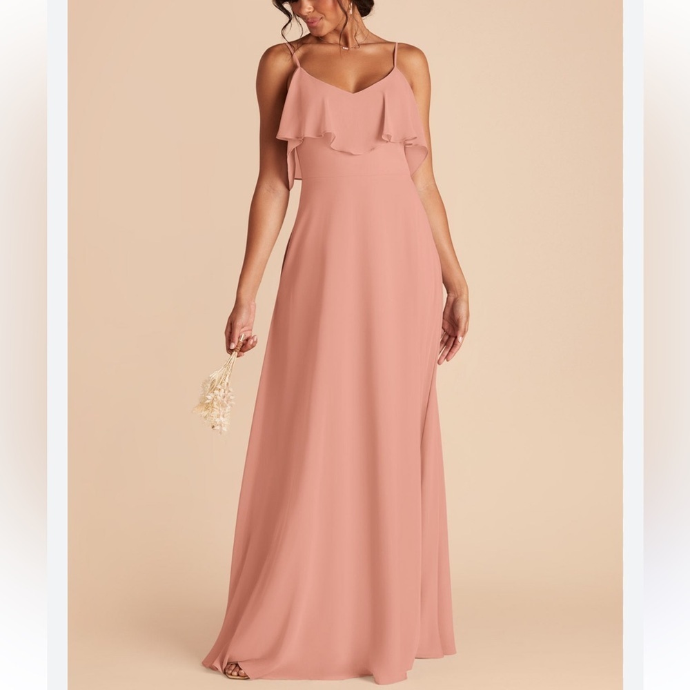 Birdy Grey Sleeveless Chiffon Pink Flounce Accent Gown Formal Bridesmaid Dress M